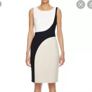NEW Hugo Boss Black White Tan Dykrisa Colorblock Sheath Dress Size 12